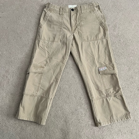 Vintage 1990s Abercrombie & Fitch Paratroop Issue A92 Khaki Tan Cargo Crop Pants - Picture 2 of 13